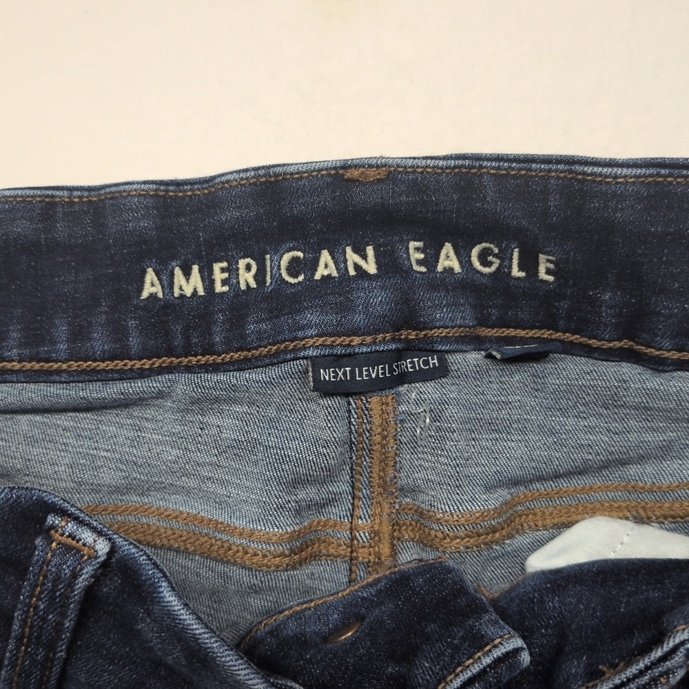 American Eagle Curvy Kick Boot Jeans Womens 12 Short Blue Medium Wash Stretch - Picture 3 of 13